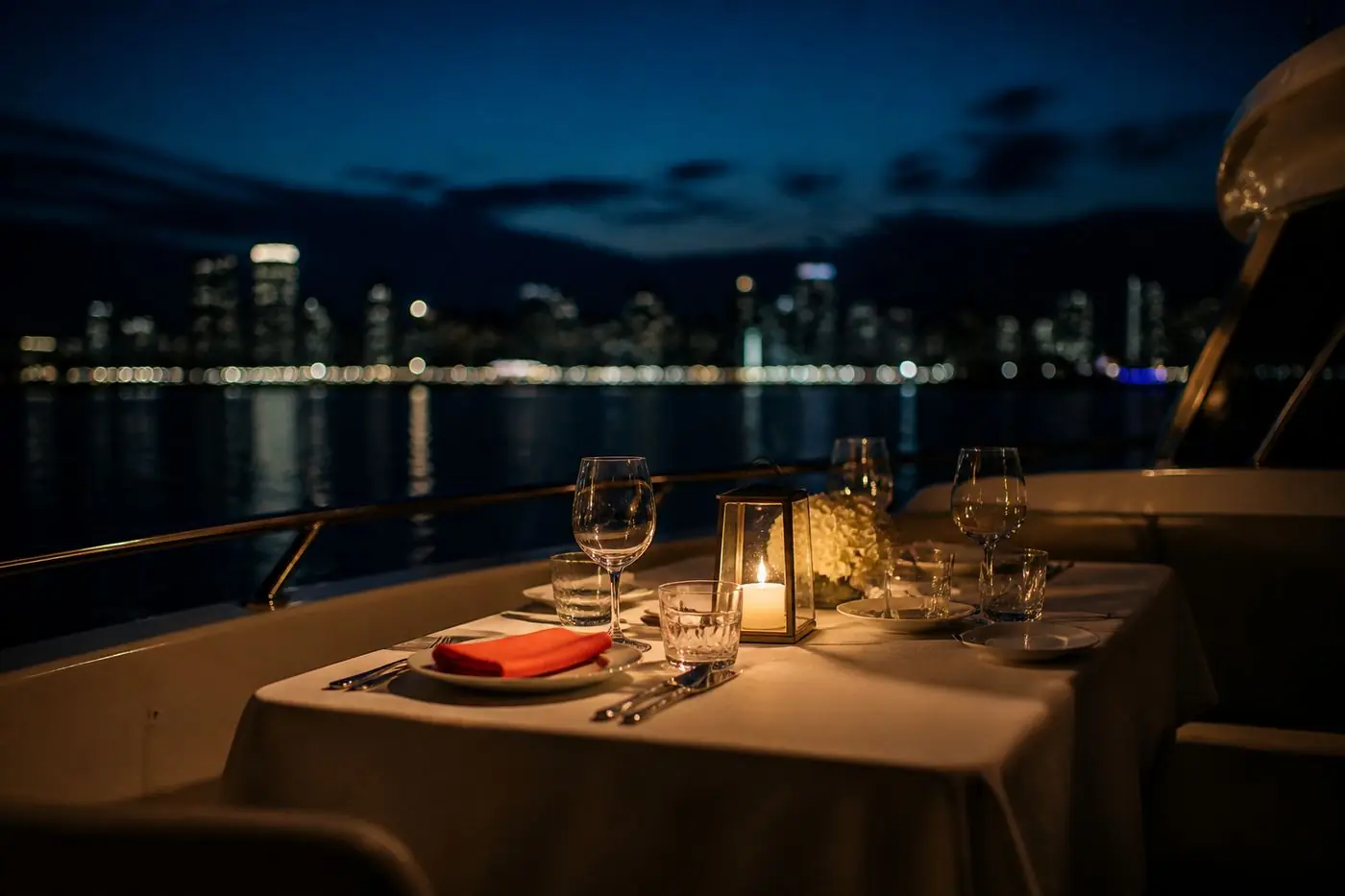 Yacht with dinner on board