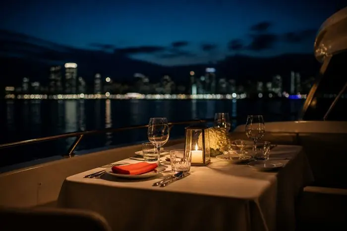 Yacht with dinner on board